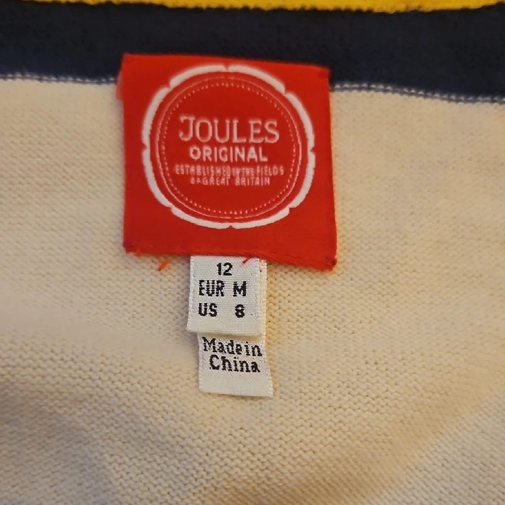 Joules Blue and Cream Striped Sweater with Pink and Yellow Accents - Picture 4 of 6